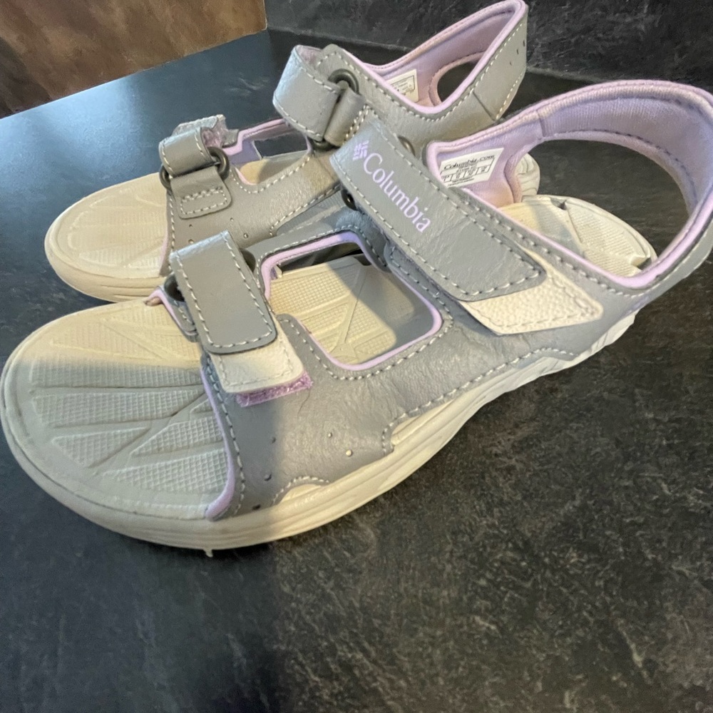 Purple and lilac girls Columbia sandals.